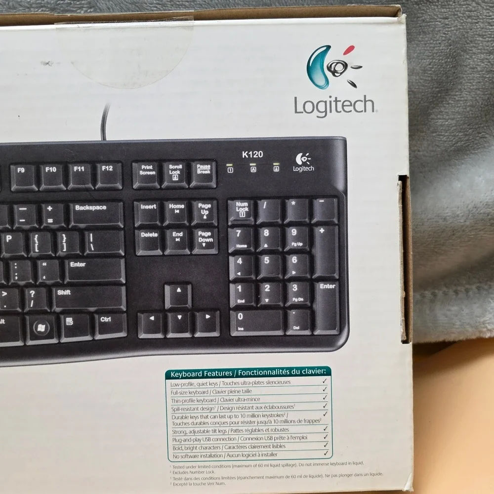 Logitech Keyboard K120 Wired USB Spill Resistant Quiet Typing Full‎ Size Number